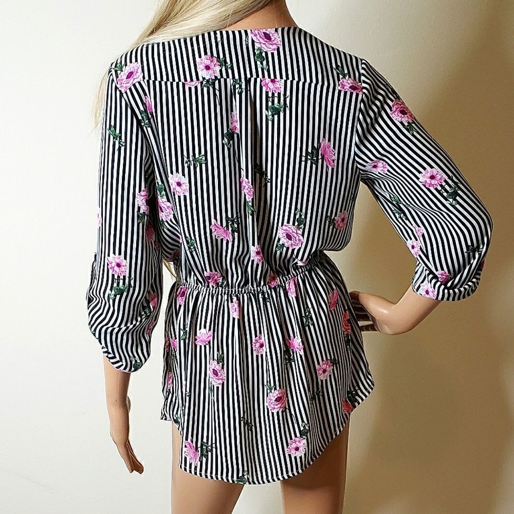Justify Striped Floral Rose Pattern Long-Sleeve Tunic - Picture 5 of 12
